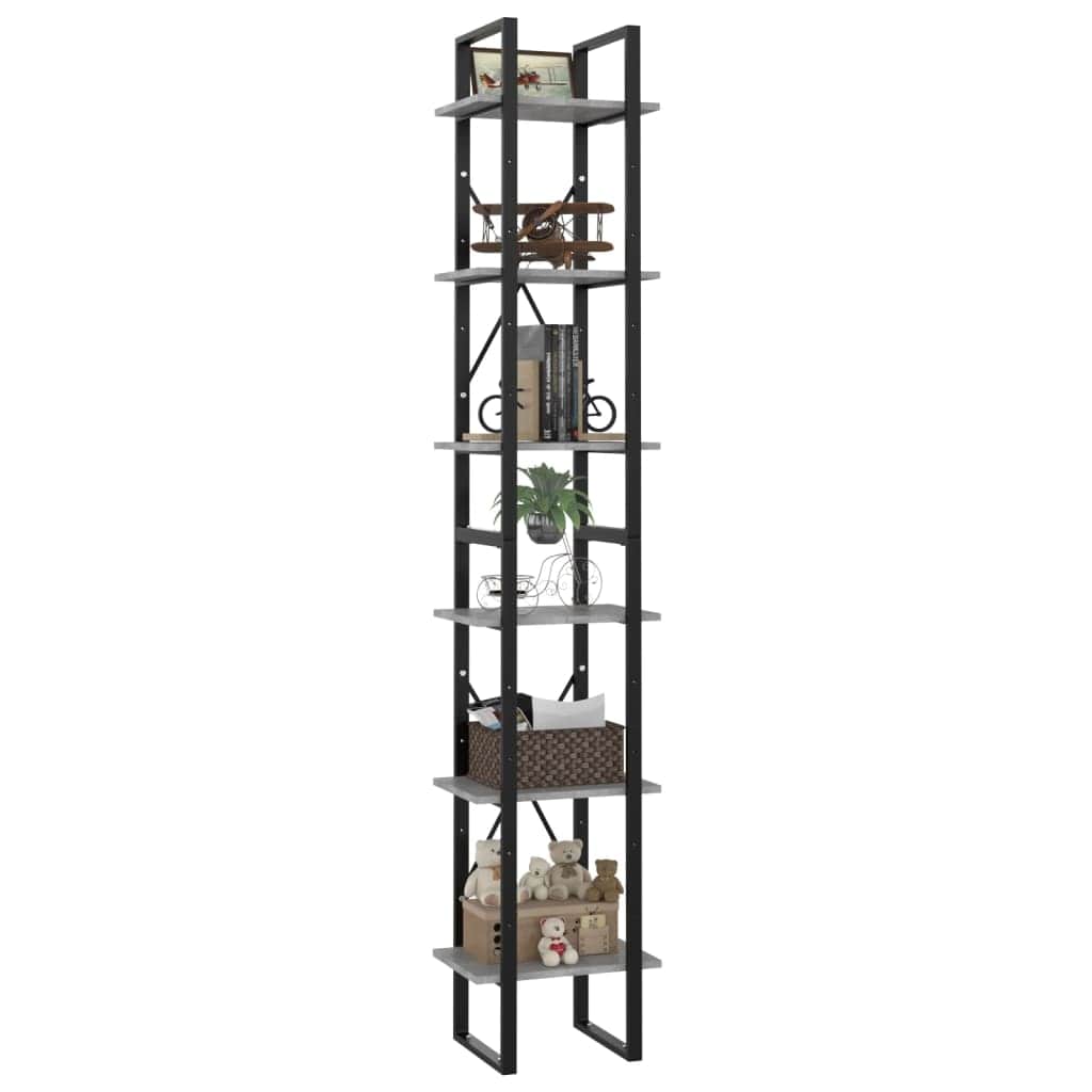 6-Tier Book Cabinet Standing Shelves Concrete Grey Chipboard