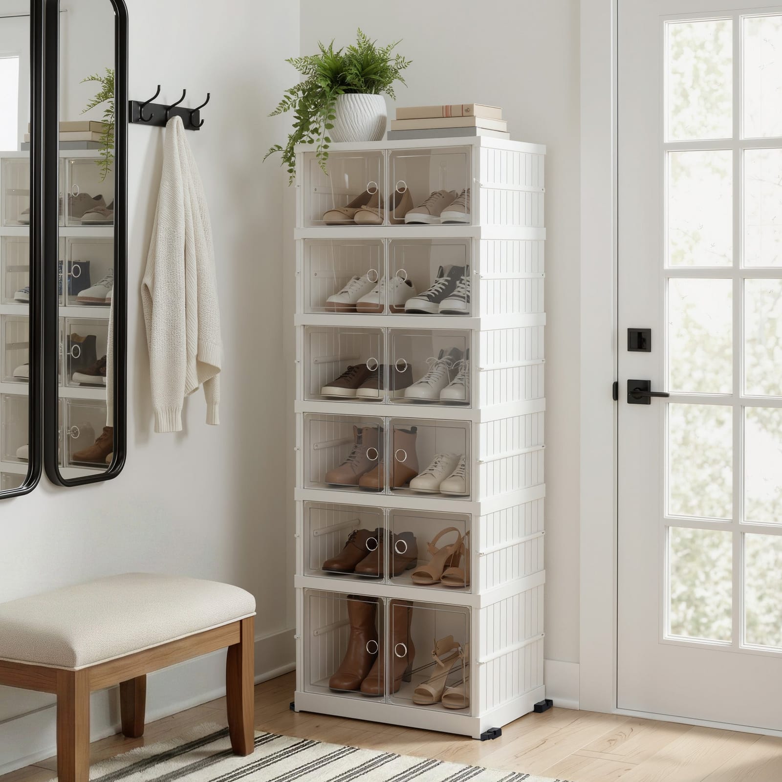 6-Tier Foldable Shoe Rack 12 Pairs White Storage Organizer Entryway with White colour - photo 13