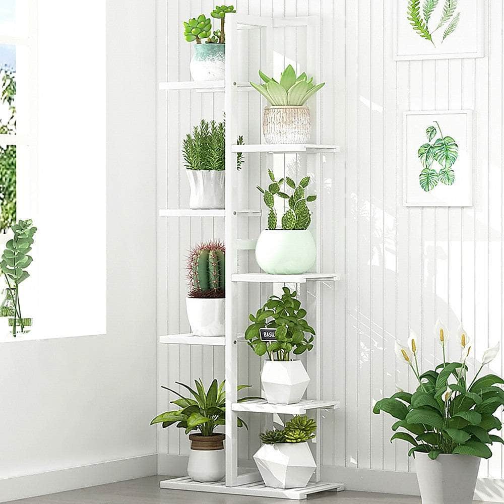 6-Tier Vertical Bamboo Plant Stand Outdoor Garden Shelf