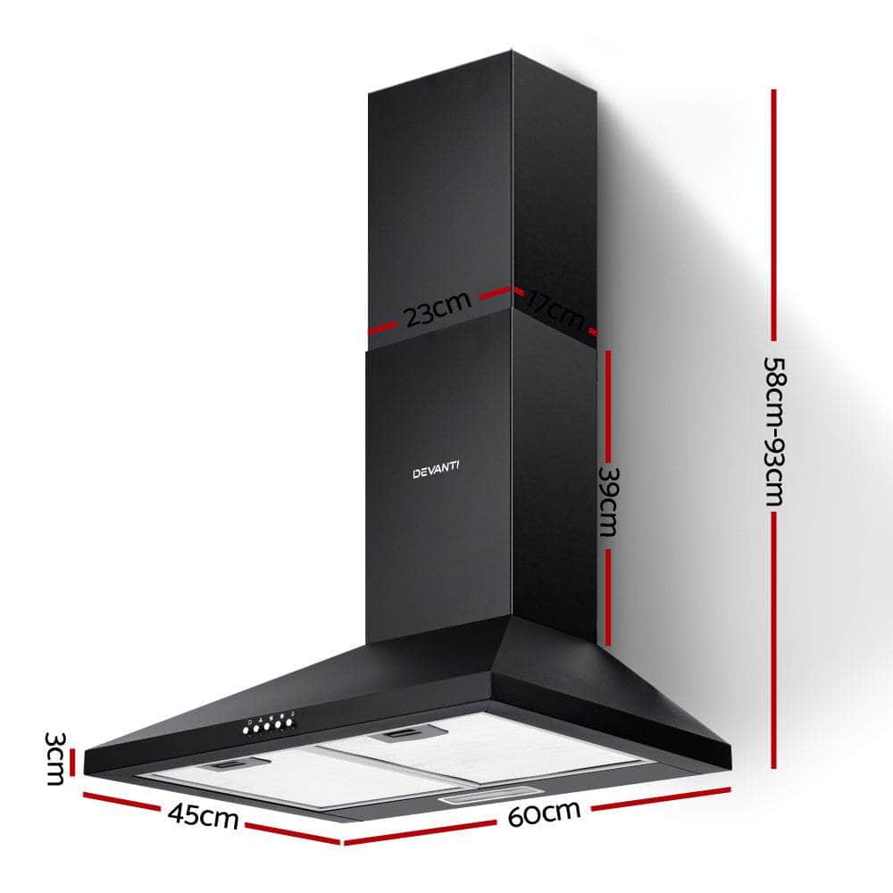 600Mm Range Hood 60Cm Rangehood Black