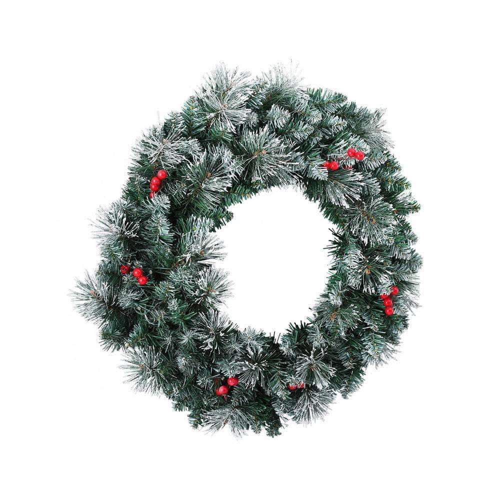 60cm Christmas Wreath LED Lights Snowy Berries Garland Party Decor