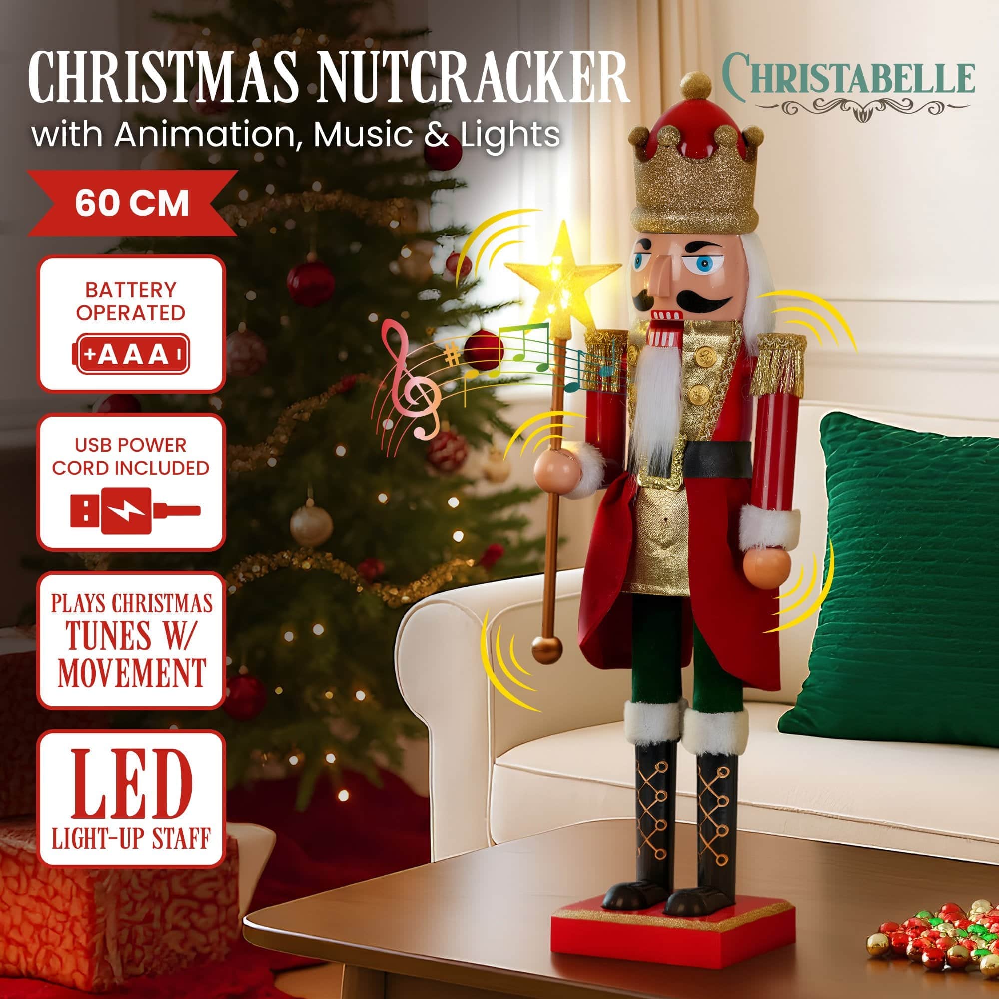 60Cm - 60cm Musical LED Animated Christmas Nutcracker Ornament Decoration