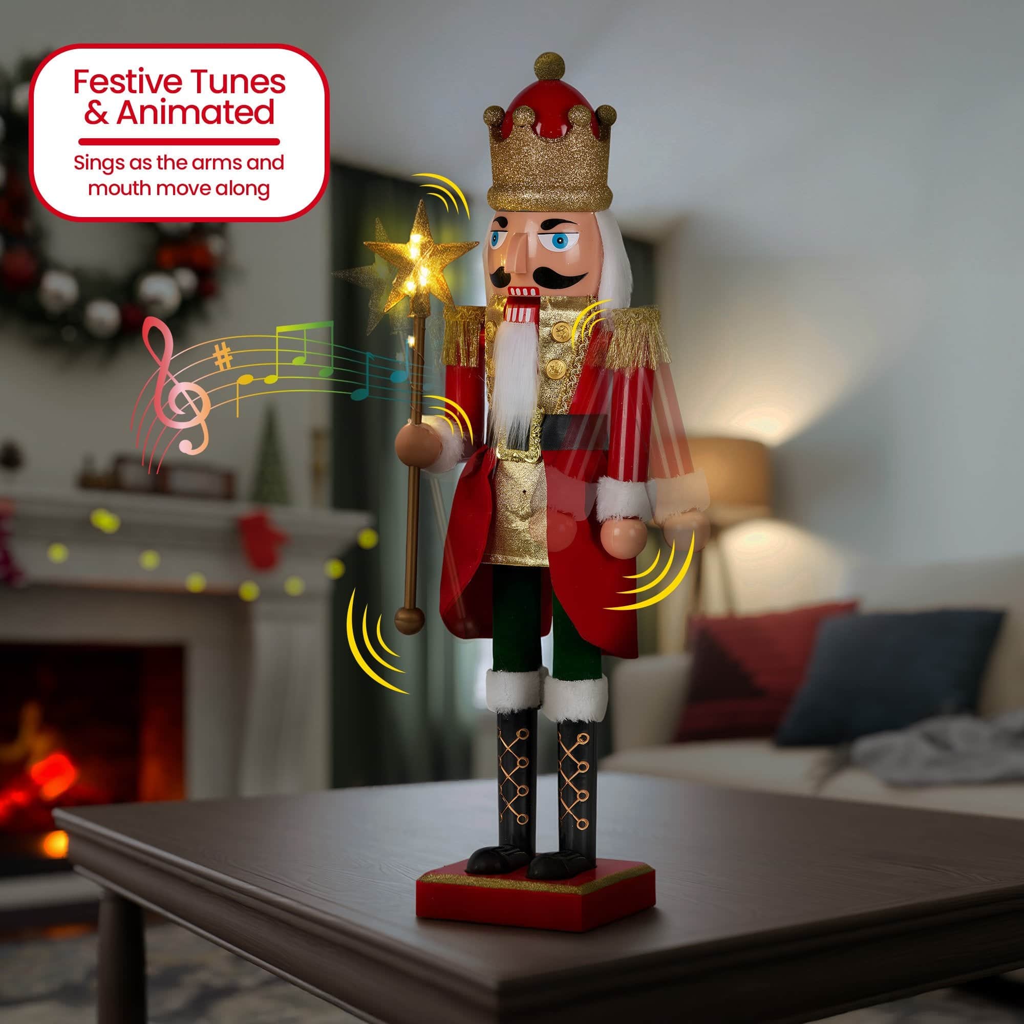 60cm Musical LED Animated Christmas Nutcracker Ornament Decoration, 60Cm