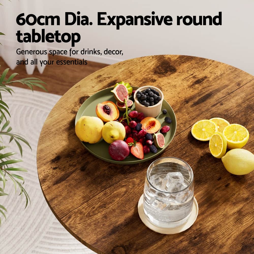 60cm Rustic Brown Black Bar Table Round Height Adjustable 360 Swivel Gas Lift