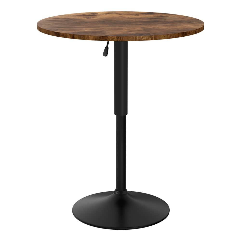 60cm Rustic Brown Black Bar Table Round Height Adjustable 360 Swivel Gas Lift
