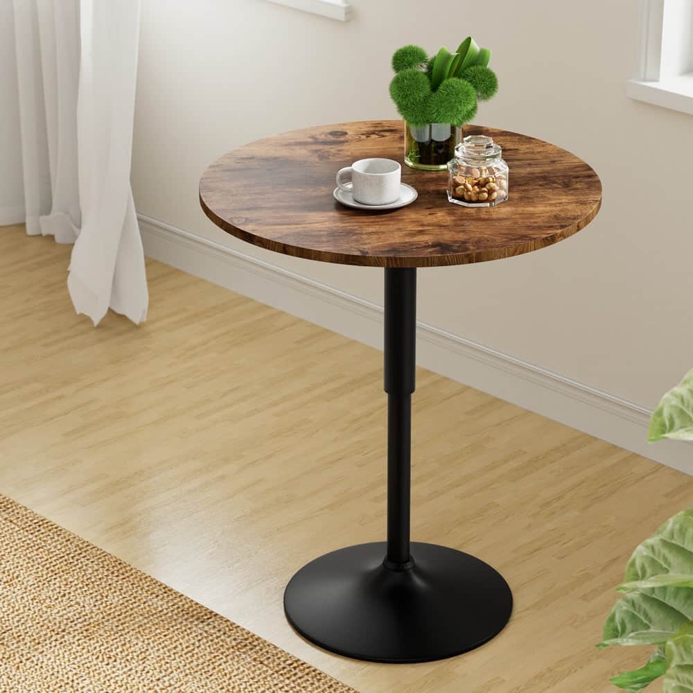 60cm Rustic Brown Black Bar Table Round Height Adjustable 360 Swivel Gas Lift