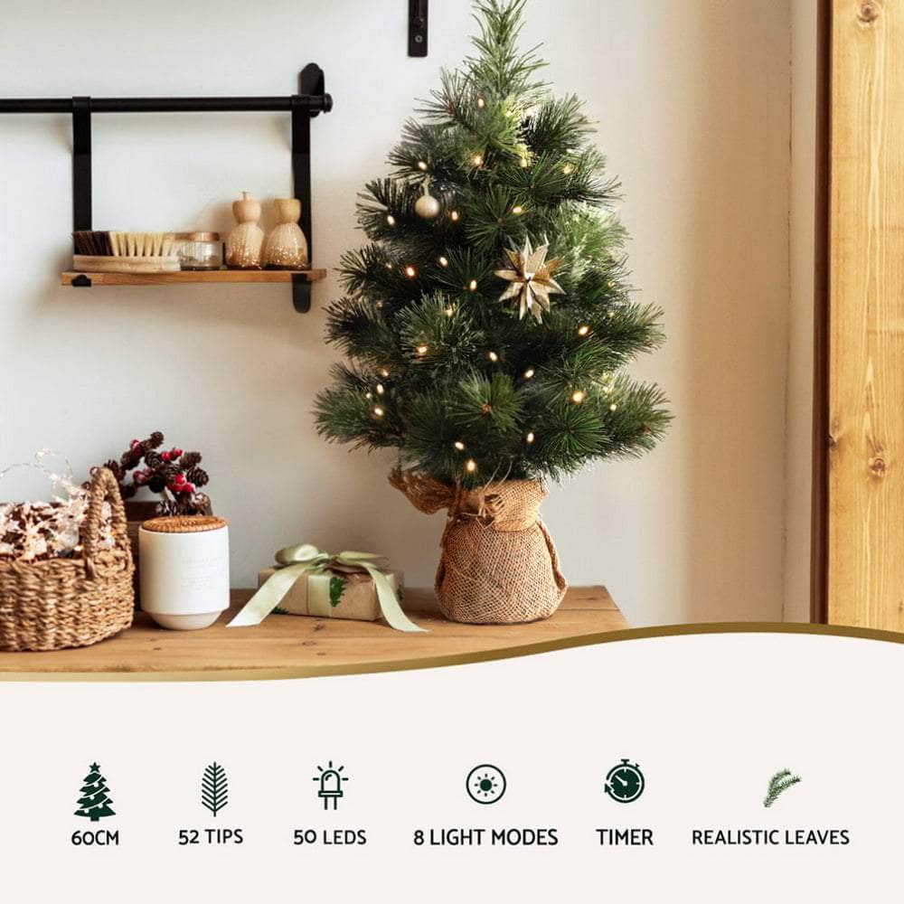 60cm Tabletop Christmas Tree - 8 Light Modes Timer