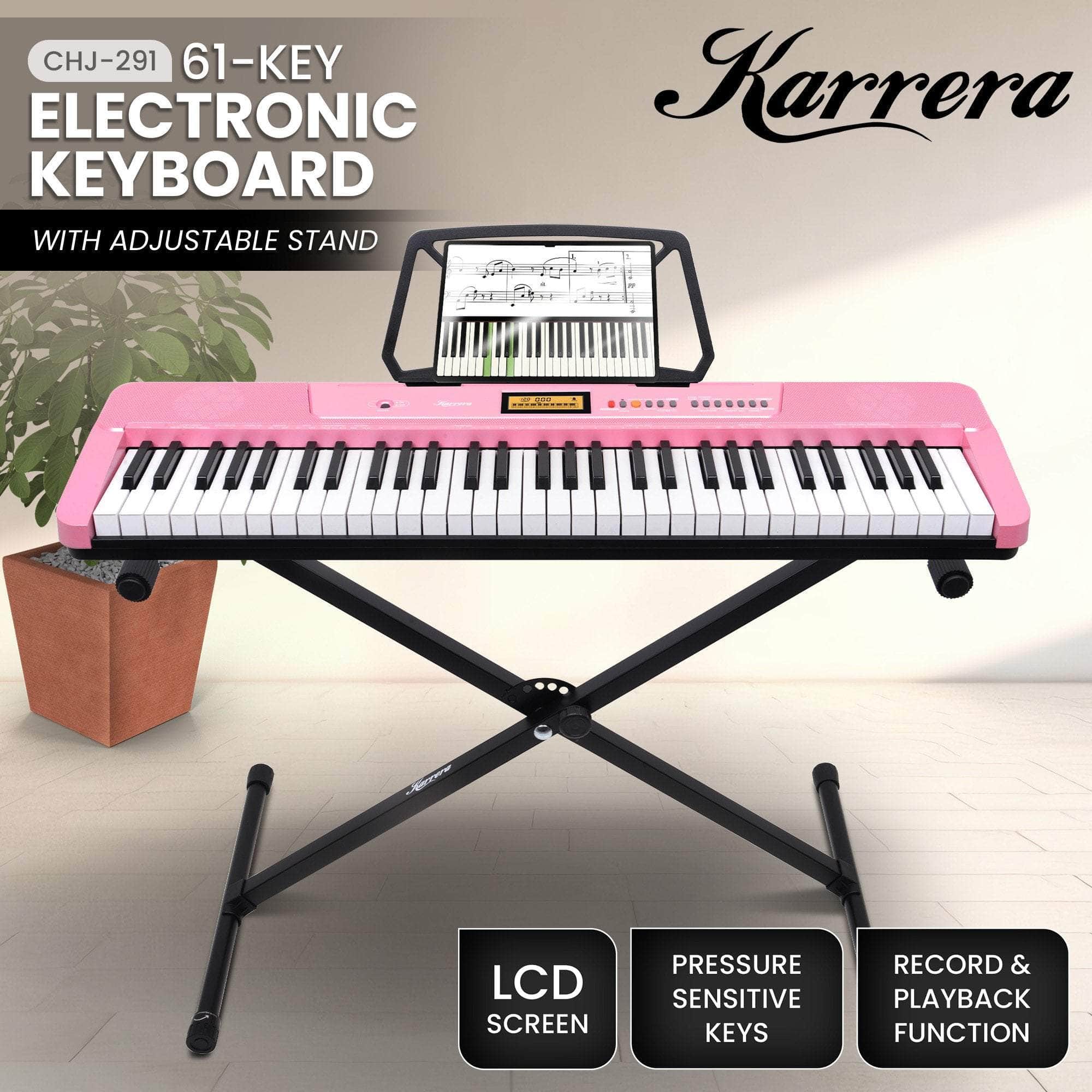 61-Key Electronic Keyboard with LCD Display and Touch Response
