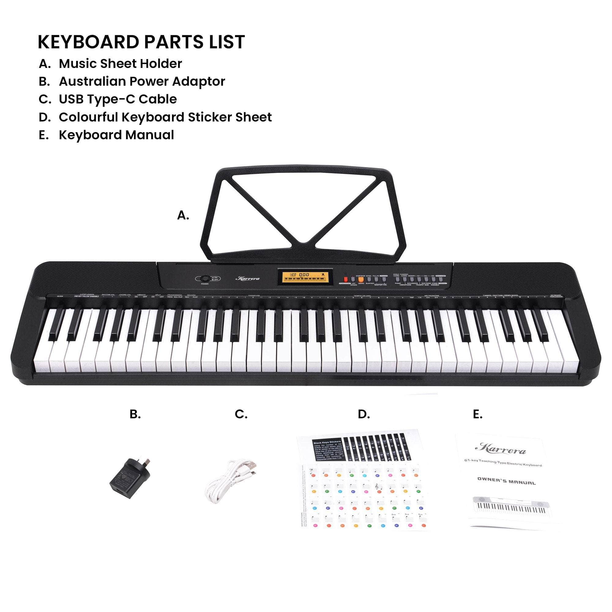 61-Key Electronic Keyboard with LCD Display and Touch Response