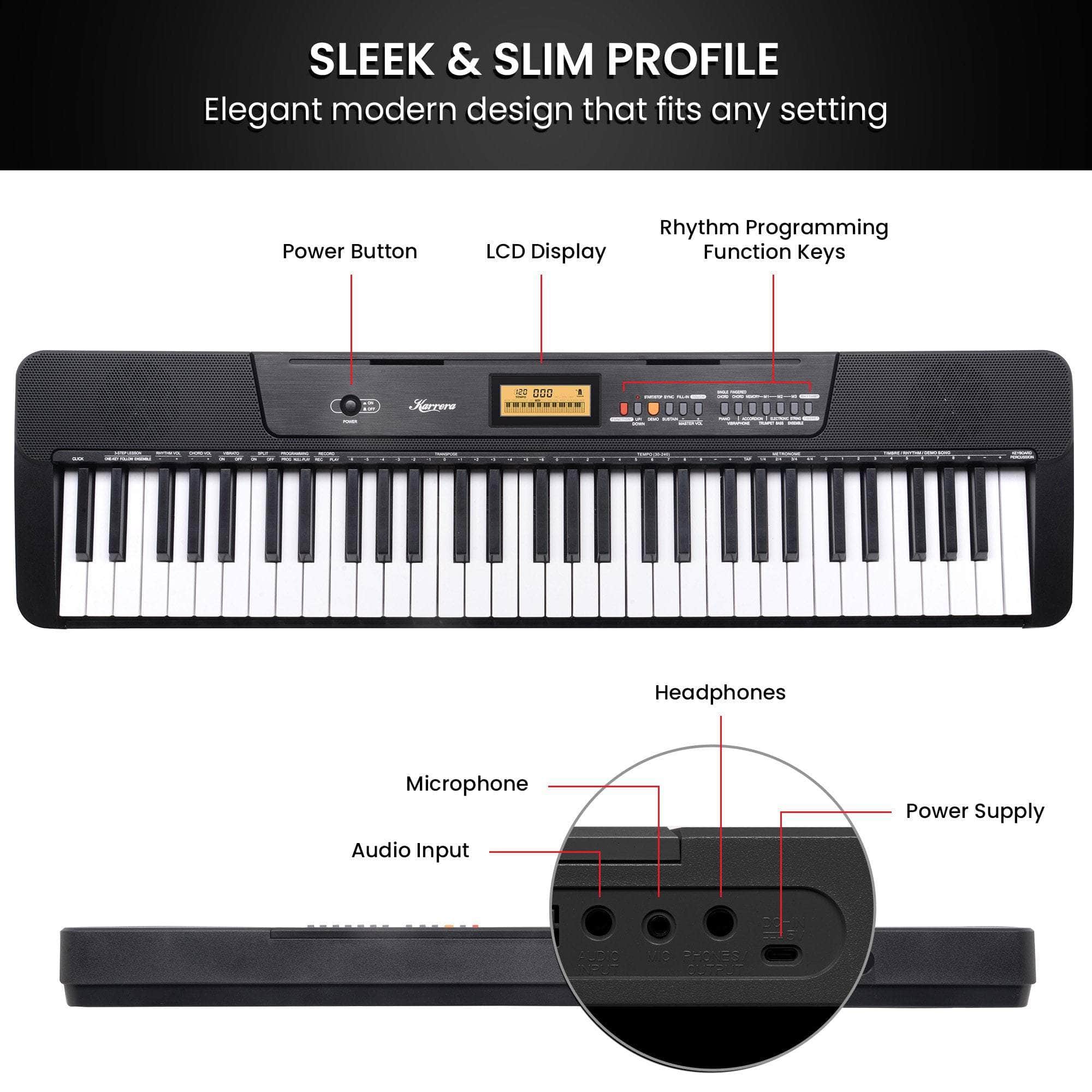 61-Key Electronic Keyboard with LCD Display and Touch Response