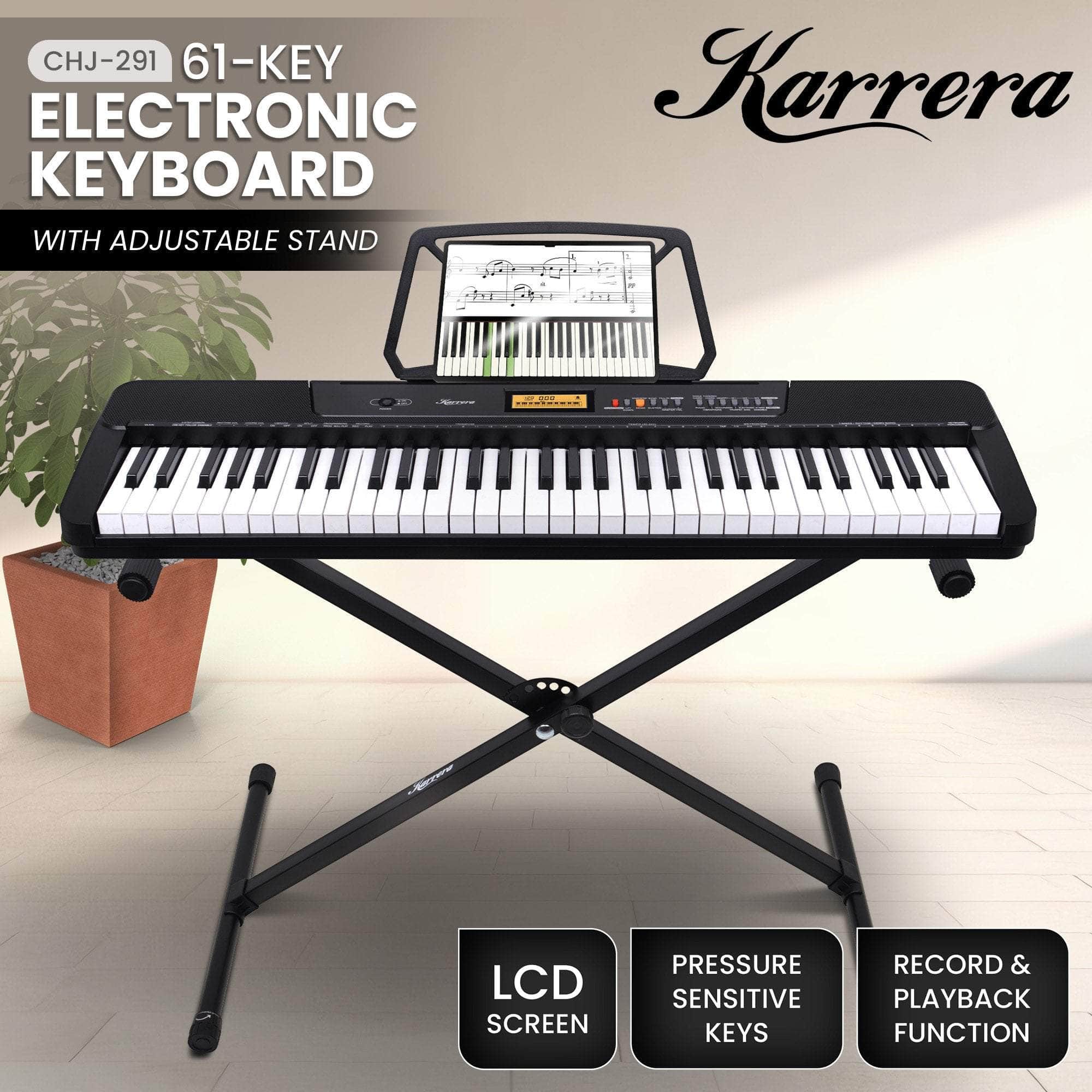 61-Key Electronic Keyboard with LCD Display and Touch Response