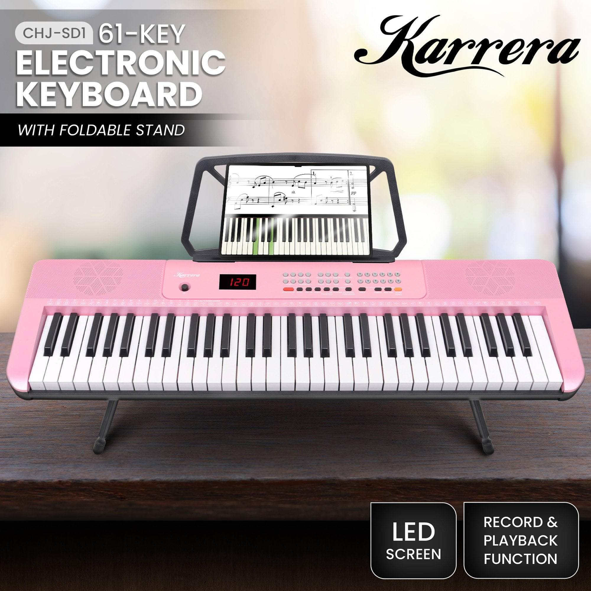 61-Key Electronic Piano Keyboard with LED and Folding Stand