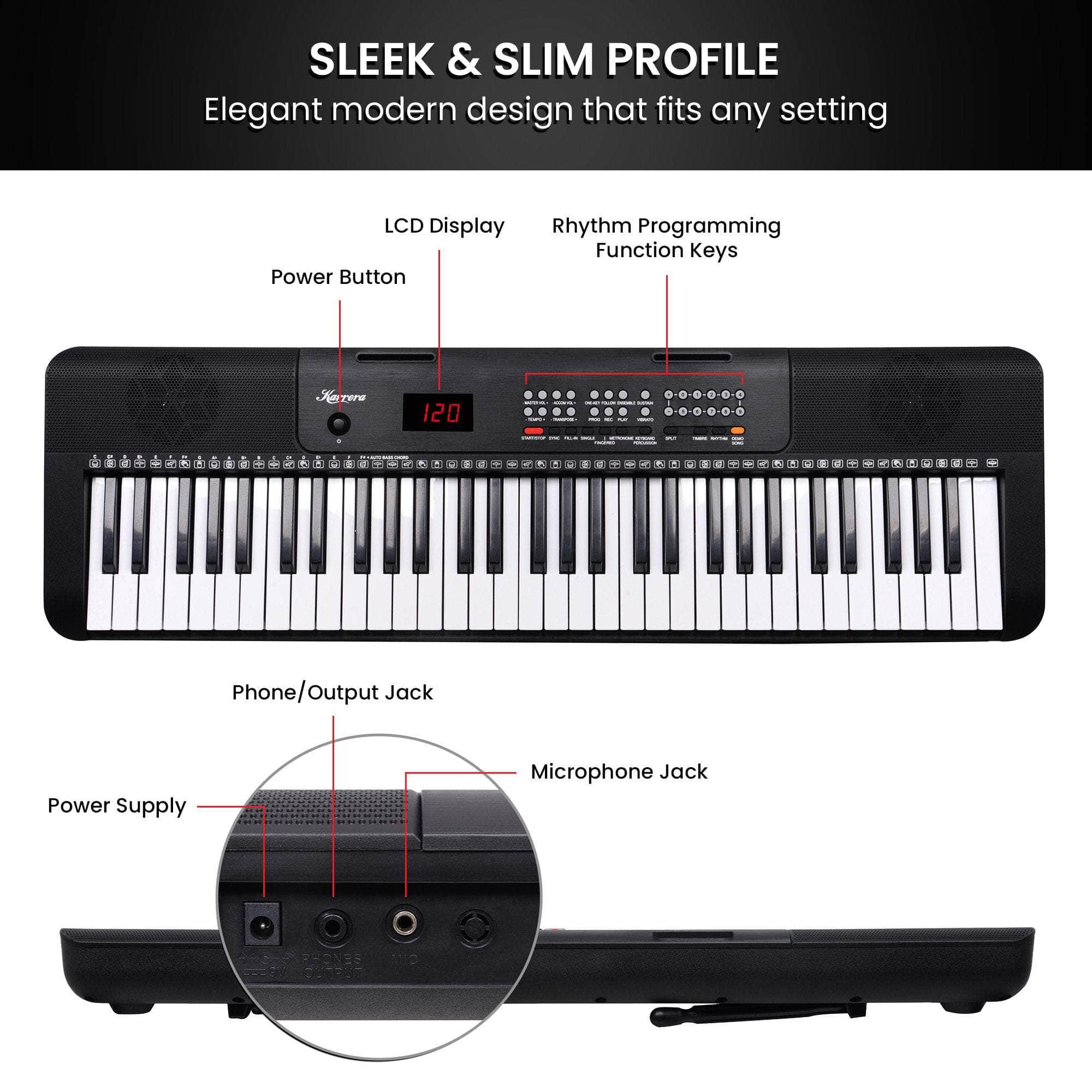 61-Key Electronic Piano Keyboard with LED and Folding Stand