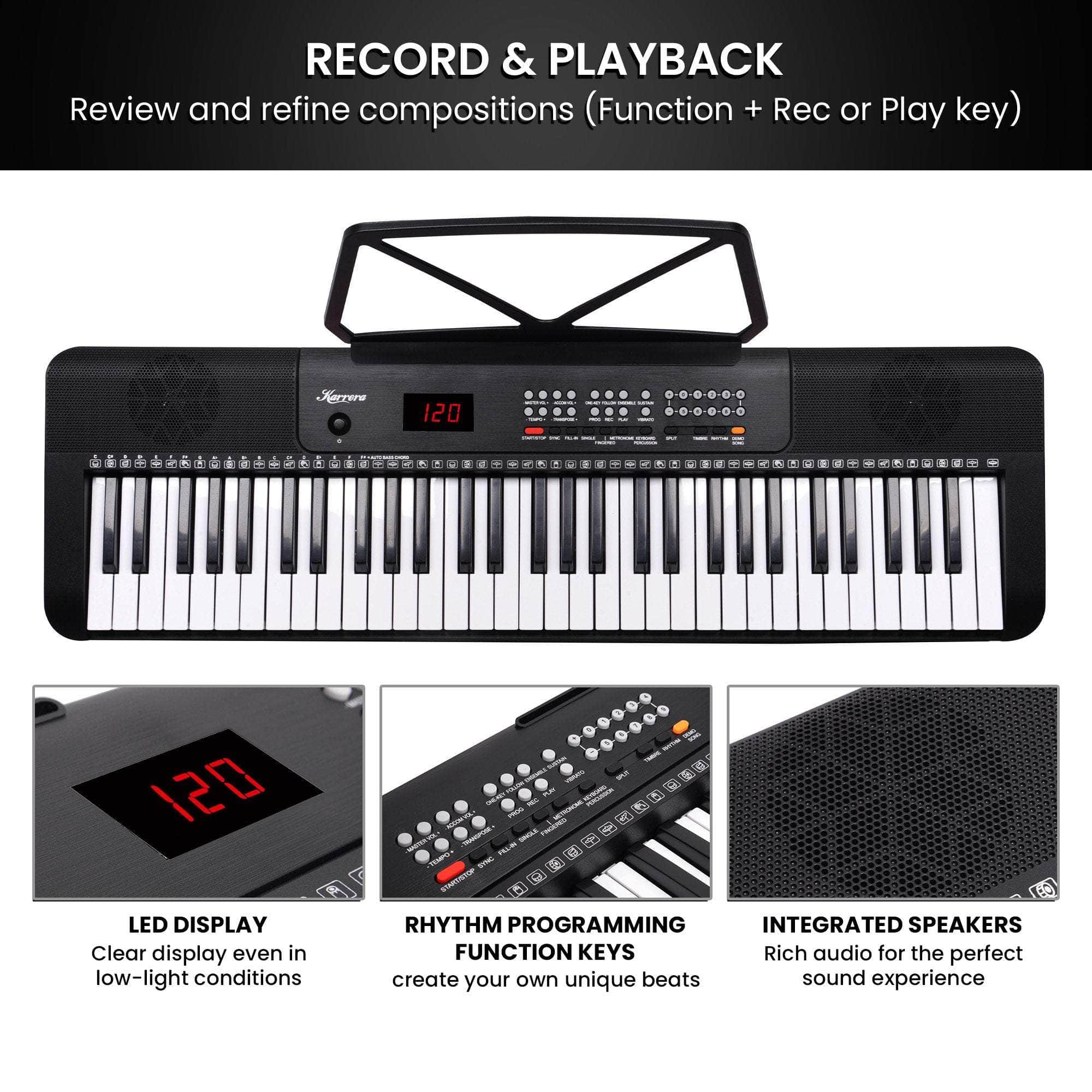 61-Key Electronic Piano Keyboard with LED and Folding Stand