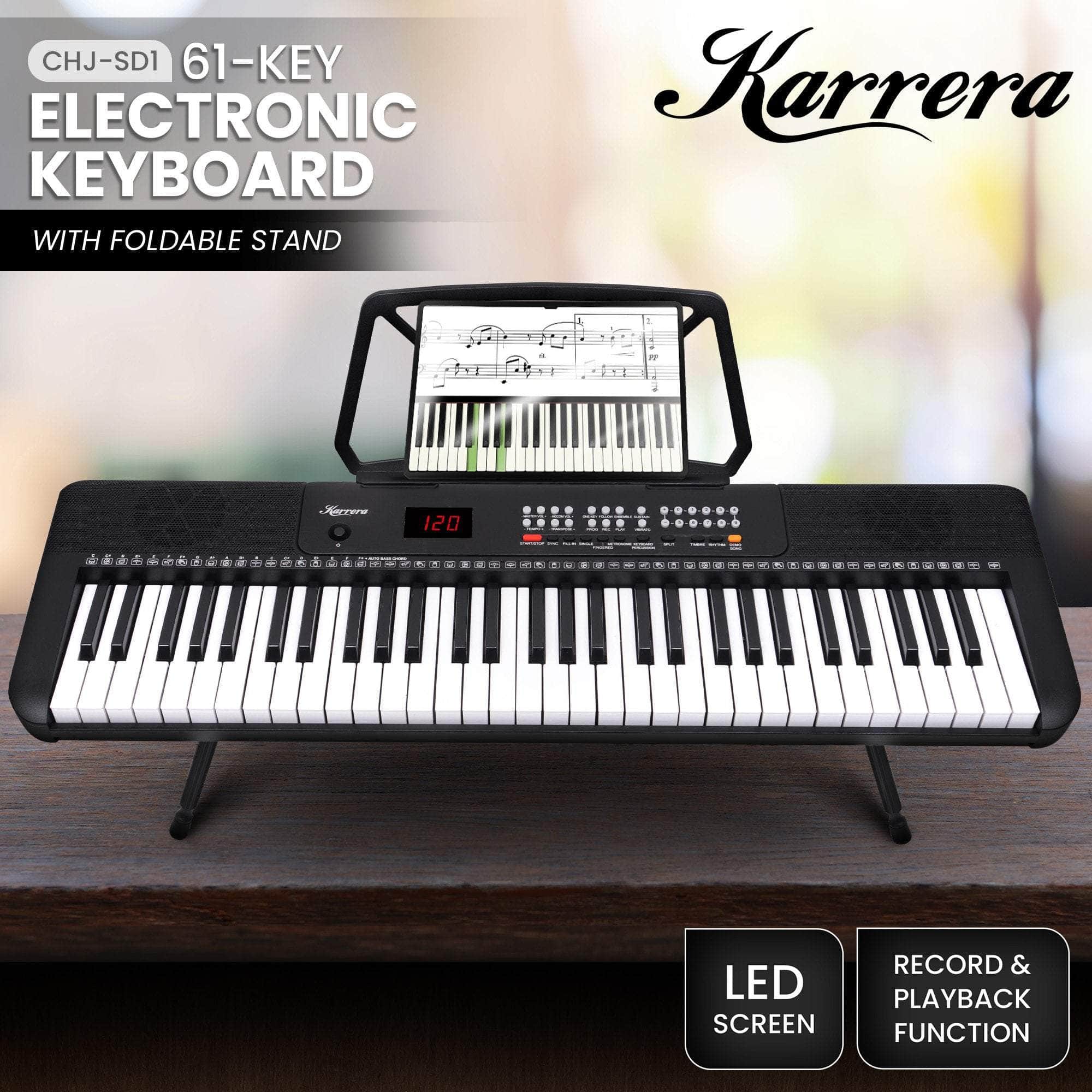 61-Key Electronic Piano Keyboard with LED and Folding Stand