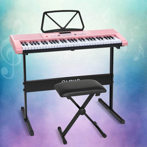 61 Keys Electronic Piano Keyboard Digital Electric w/ Stand Stool Pink