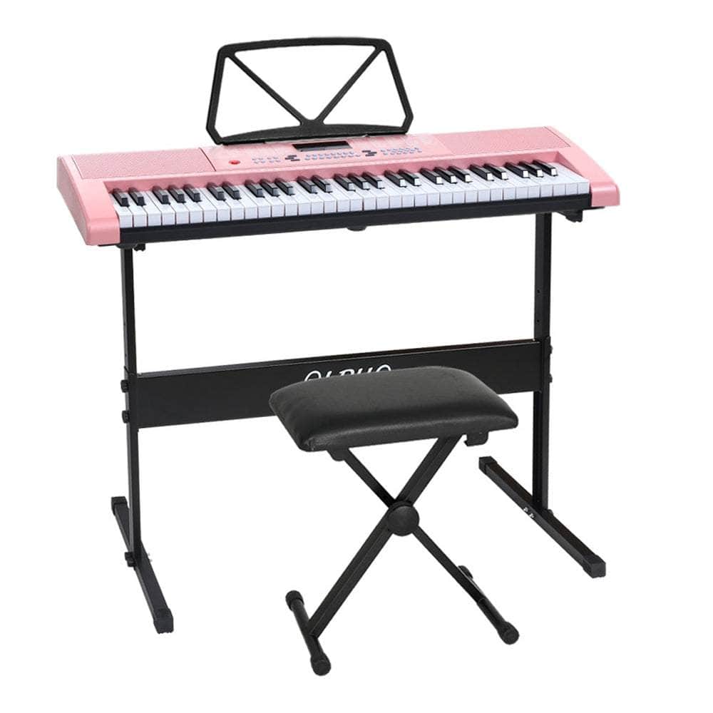 61 Keys Electronic Piano Keyboard Digital Electric w/ Stand Stool Pink