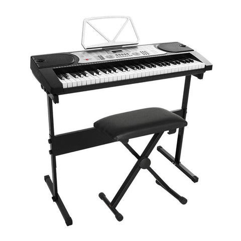 61 Keys Electronic Piano Keyboard Digital Electric W/ Stand Stool Silver