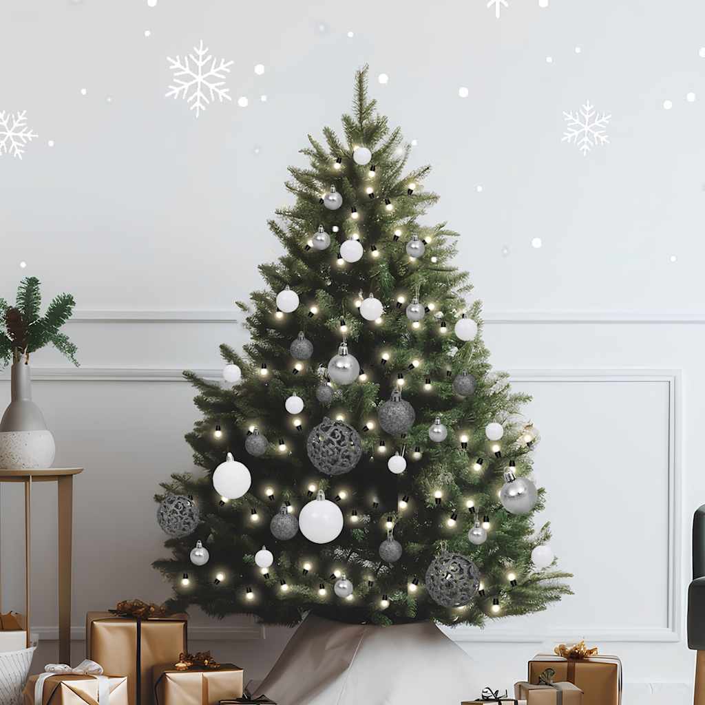 White colour - 61 Piece Christmas Ball Set with Peak and 150 LEDs White&Gey