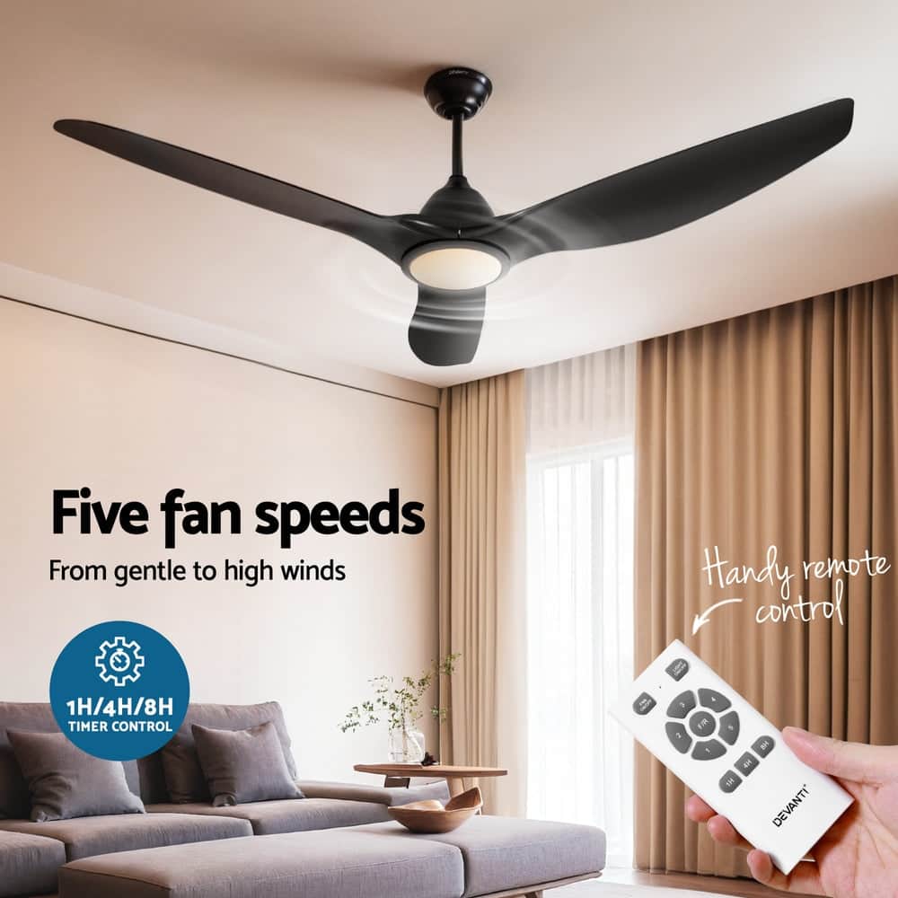 64 Inch Ceiling Fan DC Motor w/Light w/Remote -Black/Silver