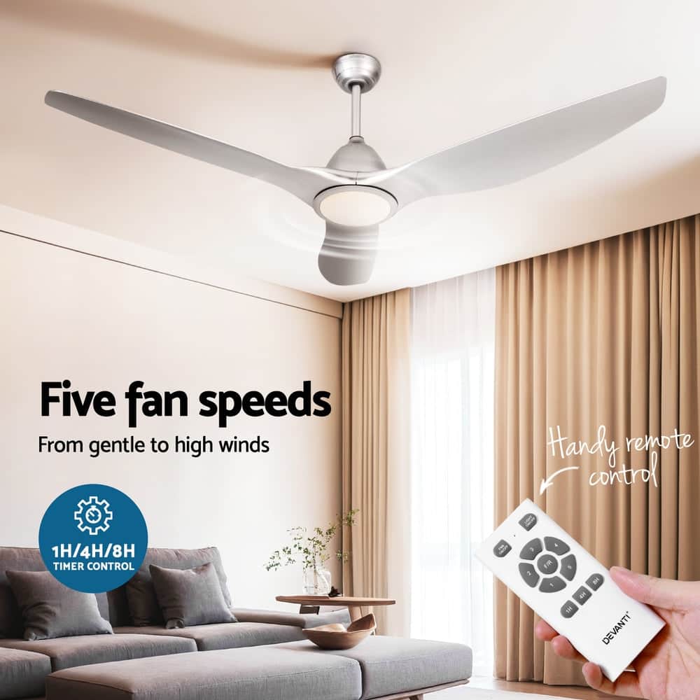 64 Inch Ceiling Fan DC Motor w/Light w/Remote -Black/Silver