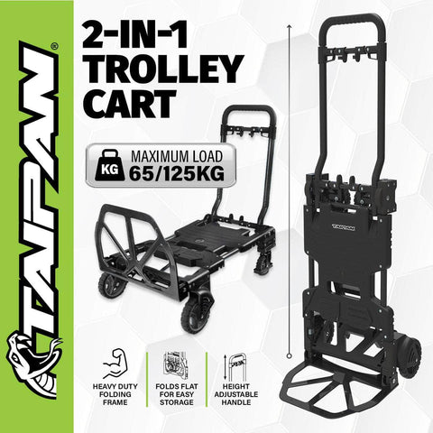 65-125KG Foldable Trolley Cart Aluminium 2-In-1 Design Adjustable