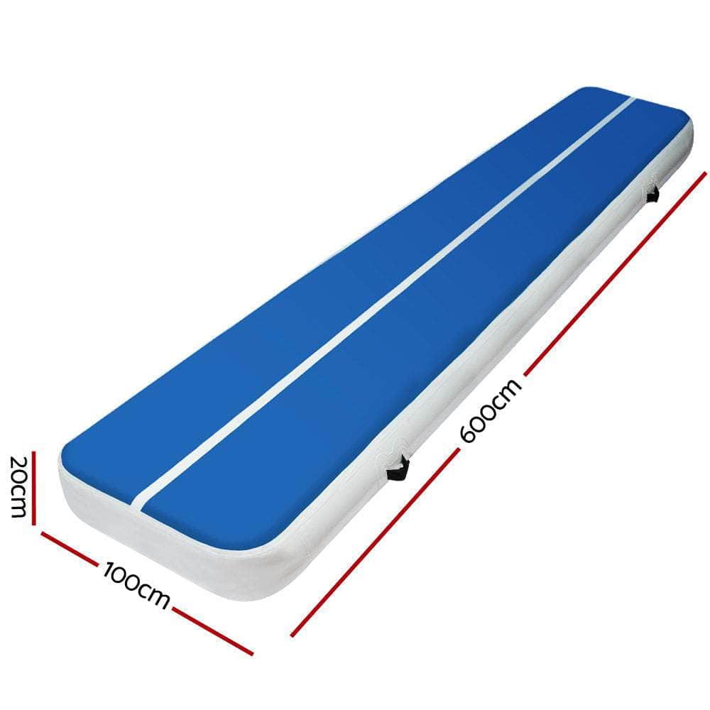 6M X 1M Inflatable Air Track Mat 20Cm Thick Gymnastic Tumbling Blue And White