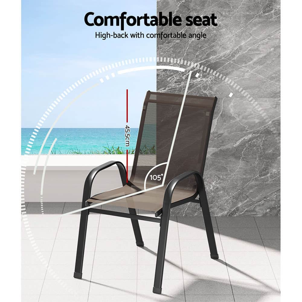Outdoor Chairs - 6Pc Outdoor Dining Chairs Stackable Lounge Chair Patio Furniture Brown - photo 11