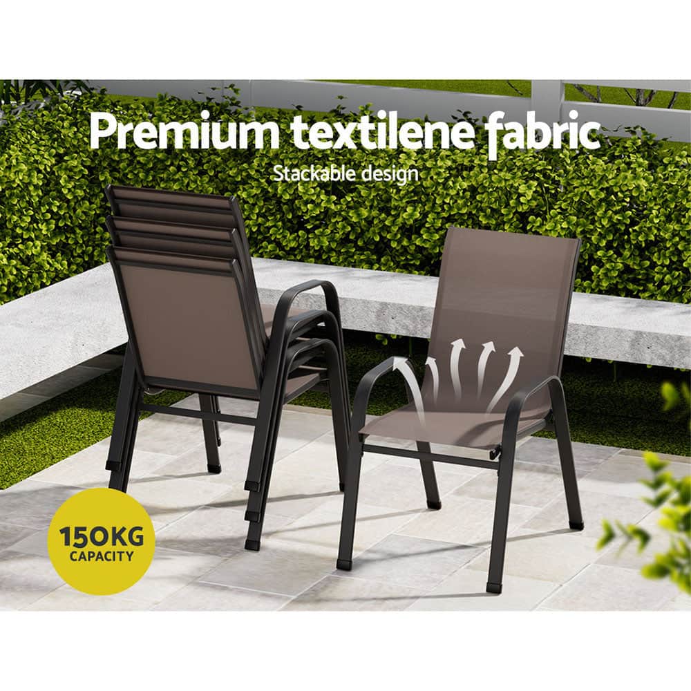 Brown colour - 6Pc Outdoor Dining Chairs Stackable Lounge Chair Patio Furniture Brown - photo 12