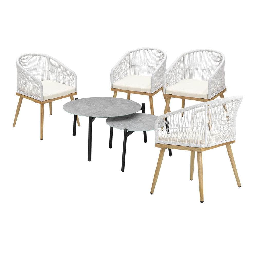 6PC Outdoor Patio Set Grey Table Sets Polyester Chair Rope