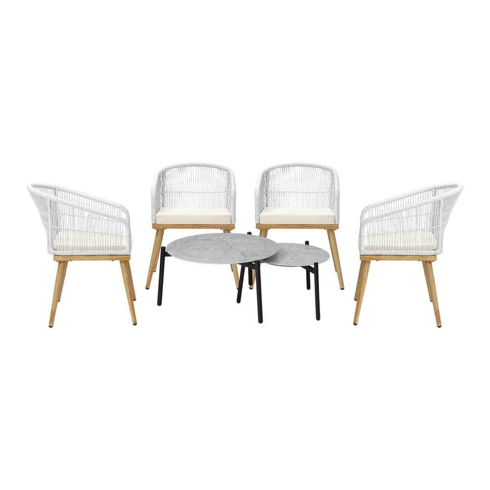 6PC Outdoor Patio Set Grey Table Sets Polyester Chair Rope