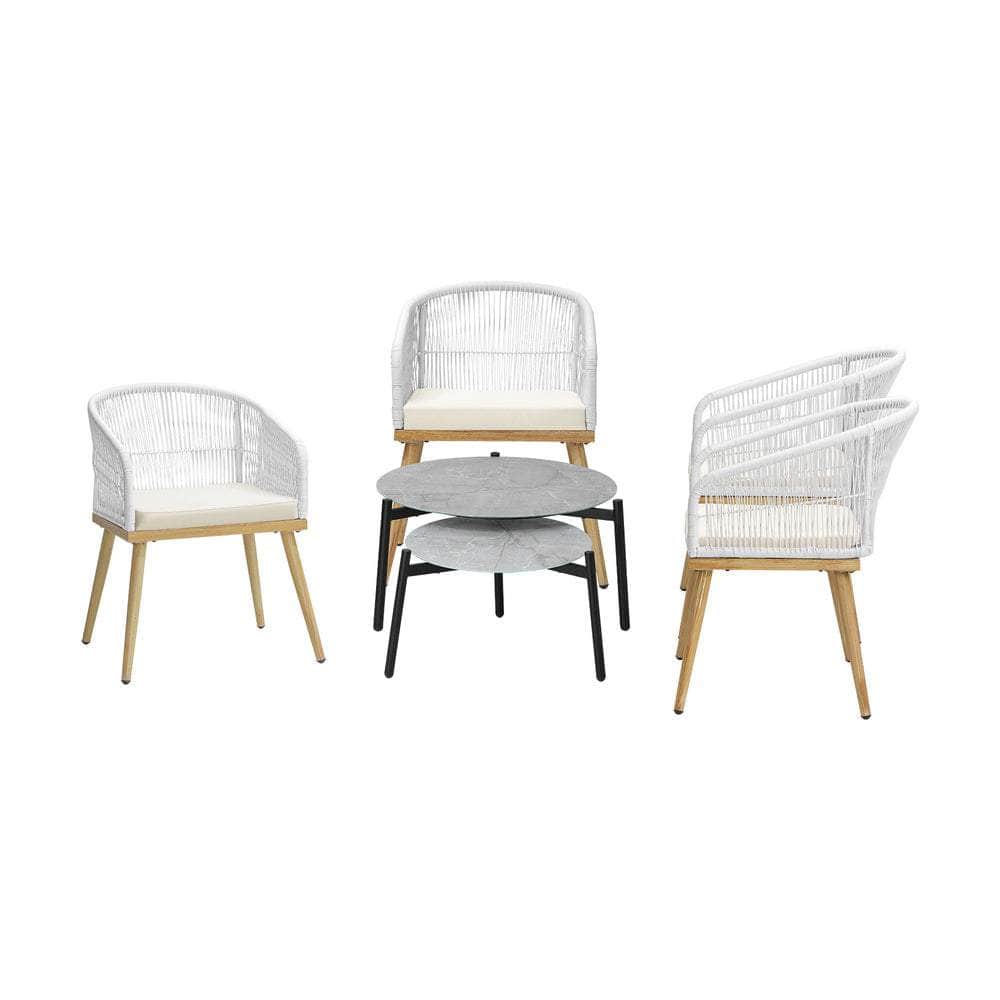 6PC Outdoor Patio Set Grey Table Sets Polyester Chair Rope