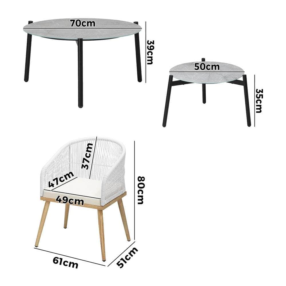 6PC Outdoor Patio Set Grey Table Sets Polyester Chair Rope