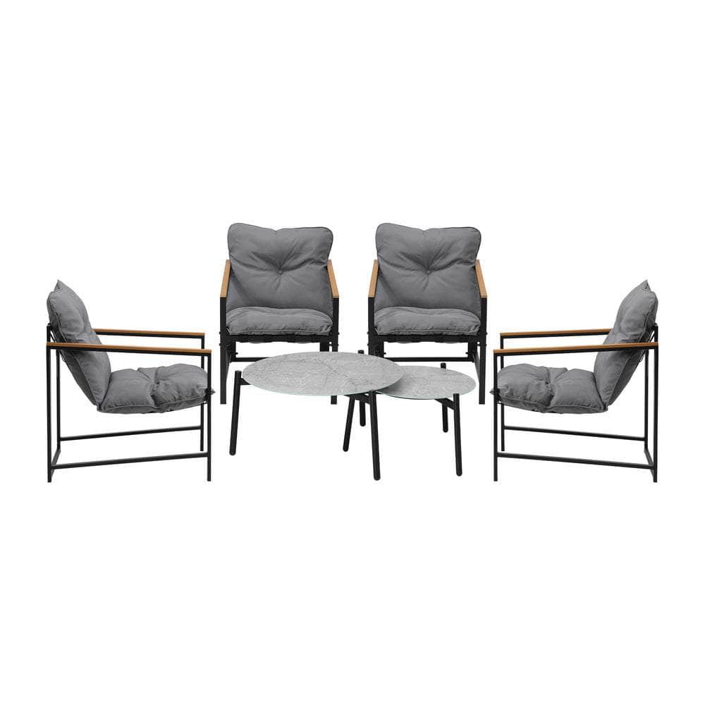 6PC Outdoor Patio Set Round Grey Marble Table Sets with Chairs