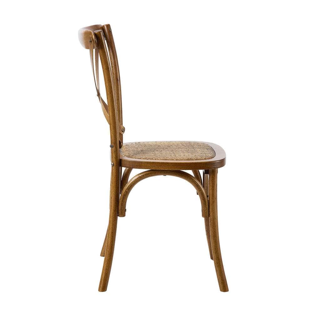 6PCS Crossback Wooden Dining Chair Rattan Seat Walnut