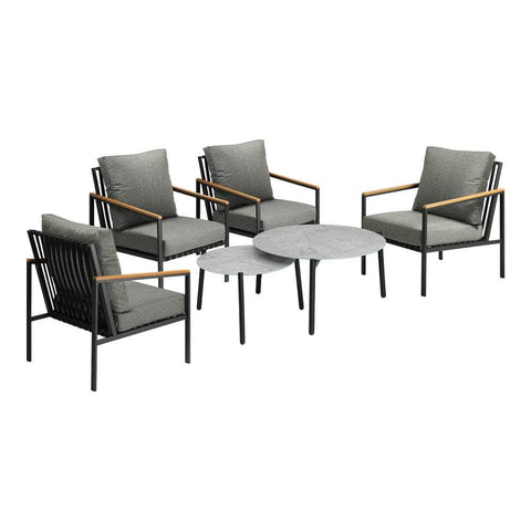 6PCS Outdoor Lounge Set Grey Coffee Table with Rattan Chairs Patio Garden