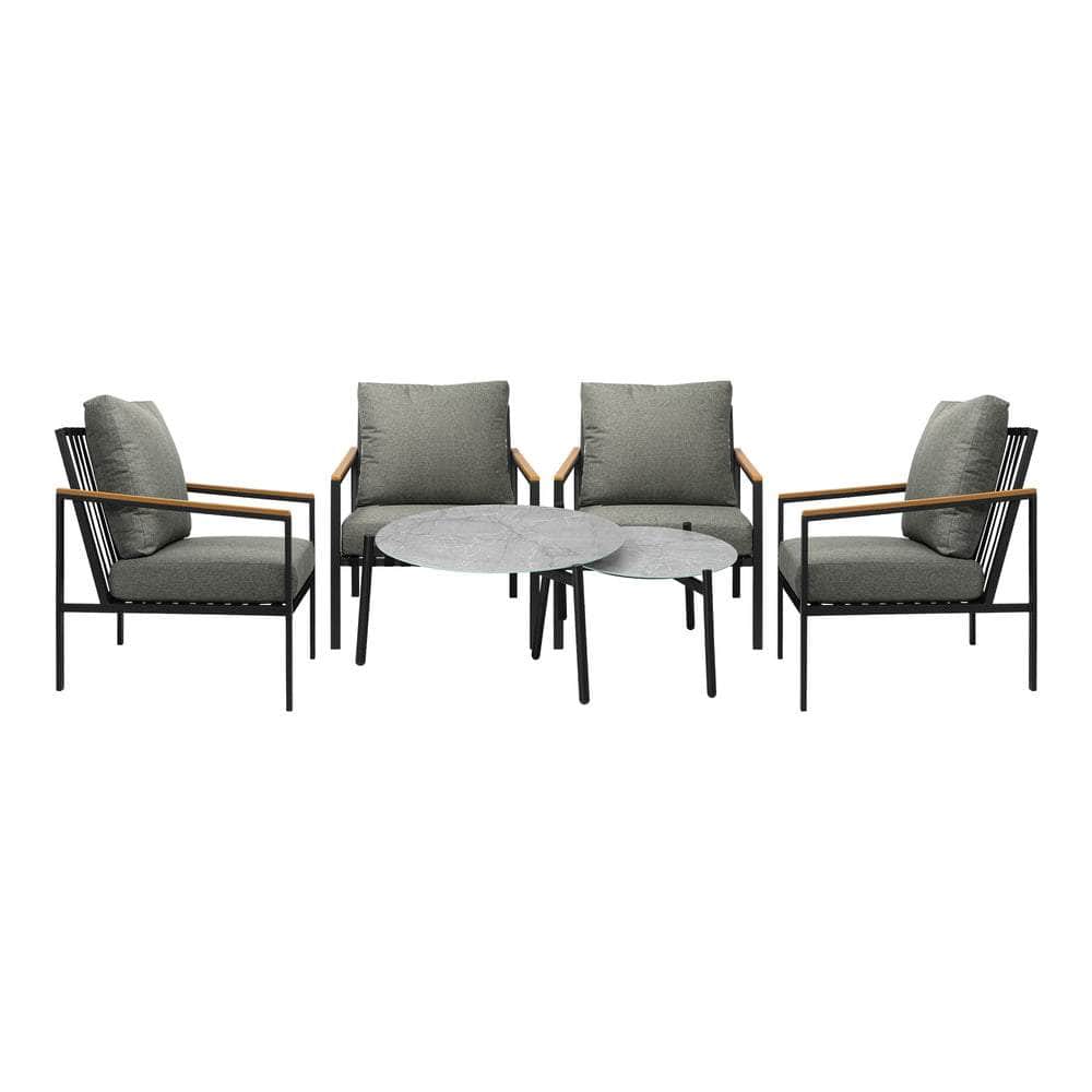 6PCS Outdoor Lounge Set Grey Coffee Table with Rattan Chairs Patio Garden