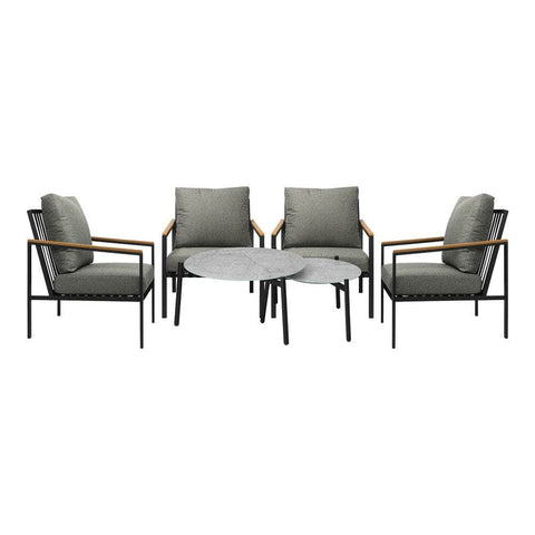 6PCS Outdoor Lounge Set Grey Coffee Table with Rattan Chairs Patio Garden