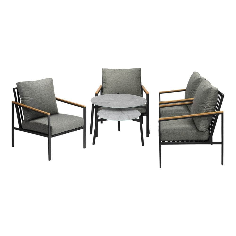 6PCS Outdoor Lounge Set Grey Coffee Table with Rattan Chairs Patio Garden