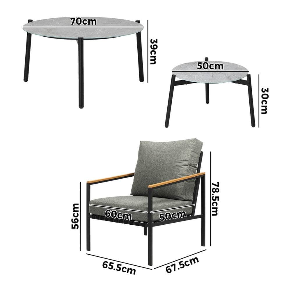 6PCS Outdoor Lounge Set Grey Coffee Table with Rattan Chairs Patio Garden