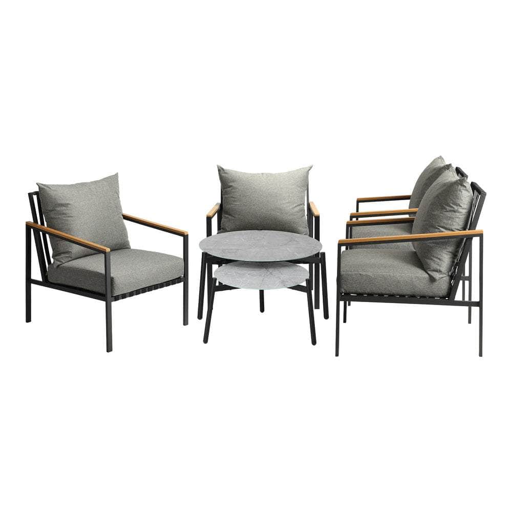 6PCS Outdoor Lounge Set with Grey Chairs & 50/70cm Coffee Table for Patio