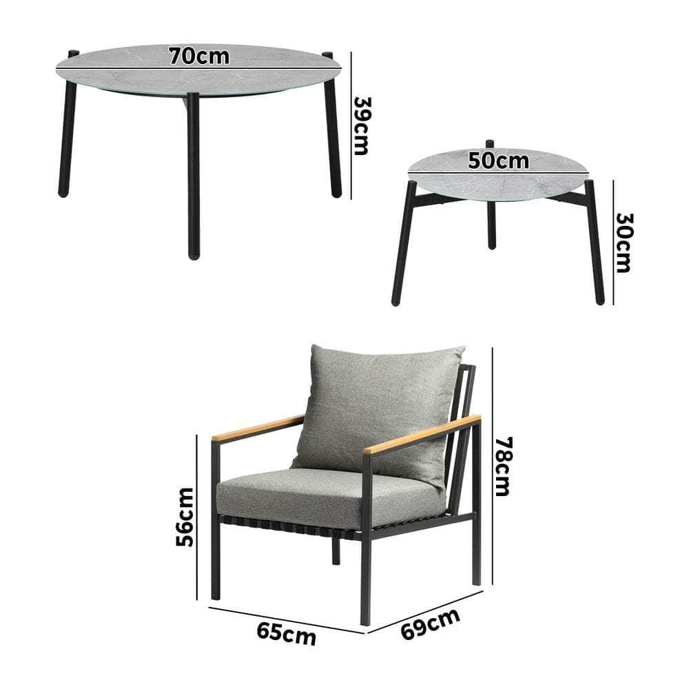 6PCS Outdoor Lounge Set with Grey Chairs & 50/70cm Coffee Table for Patio