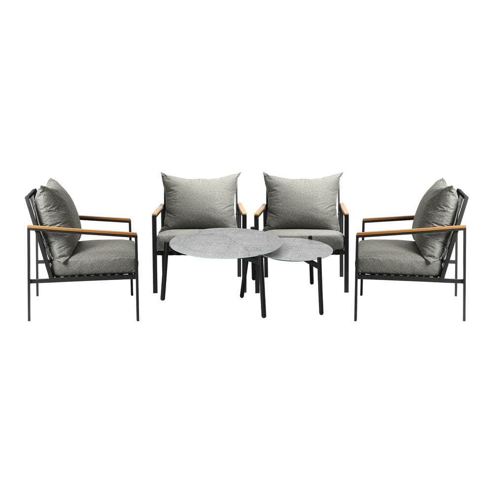 6PCS Outdoor Lounge Set with Grey Chairs & 50/70cm Coffee Table for Patio
