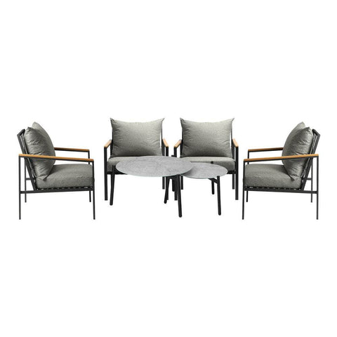 6PCS Outdoor Lounge Set with Grey Chairs & 50/70cm Coffee Table for Patio