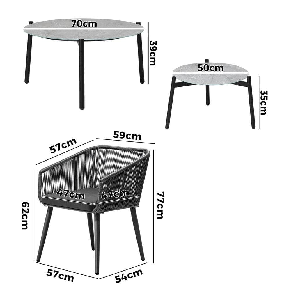 6PCS Outdoor Patio Set 2pc Coffee Table Polyester Chair Rope