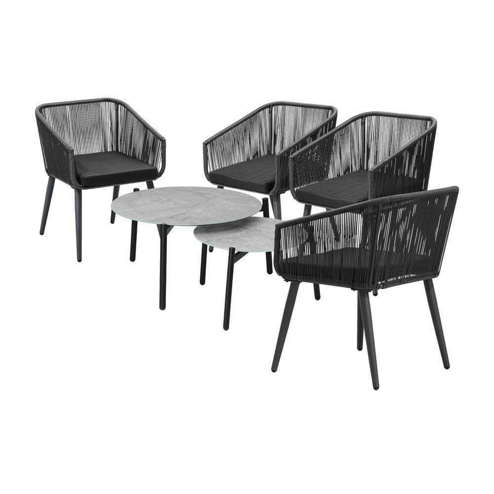 6PCS Outdoor Patio Set 2pc Coffee Table Polyester Chair Rope