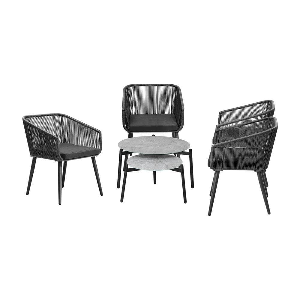 6PCS Outdoor Patio Set 2pc Coffee Table Polyester Chair Rope