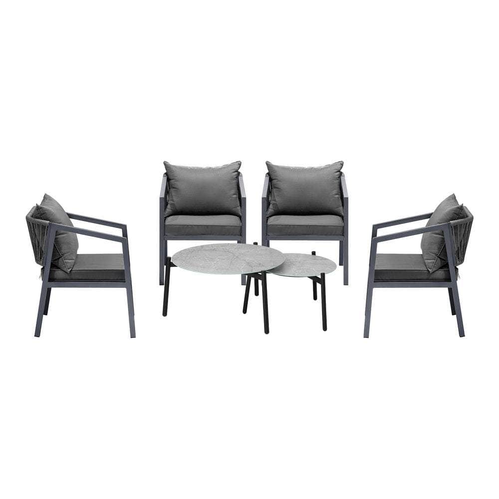 6PCS Outdoor Patio Set Grey 70cm Coffee Table Set Grey Chairs