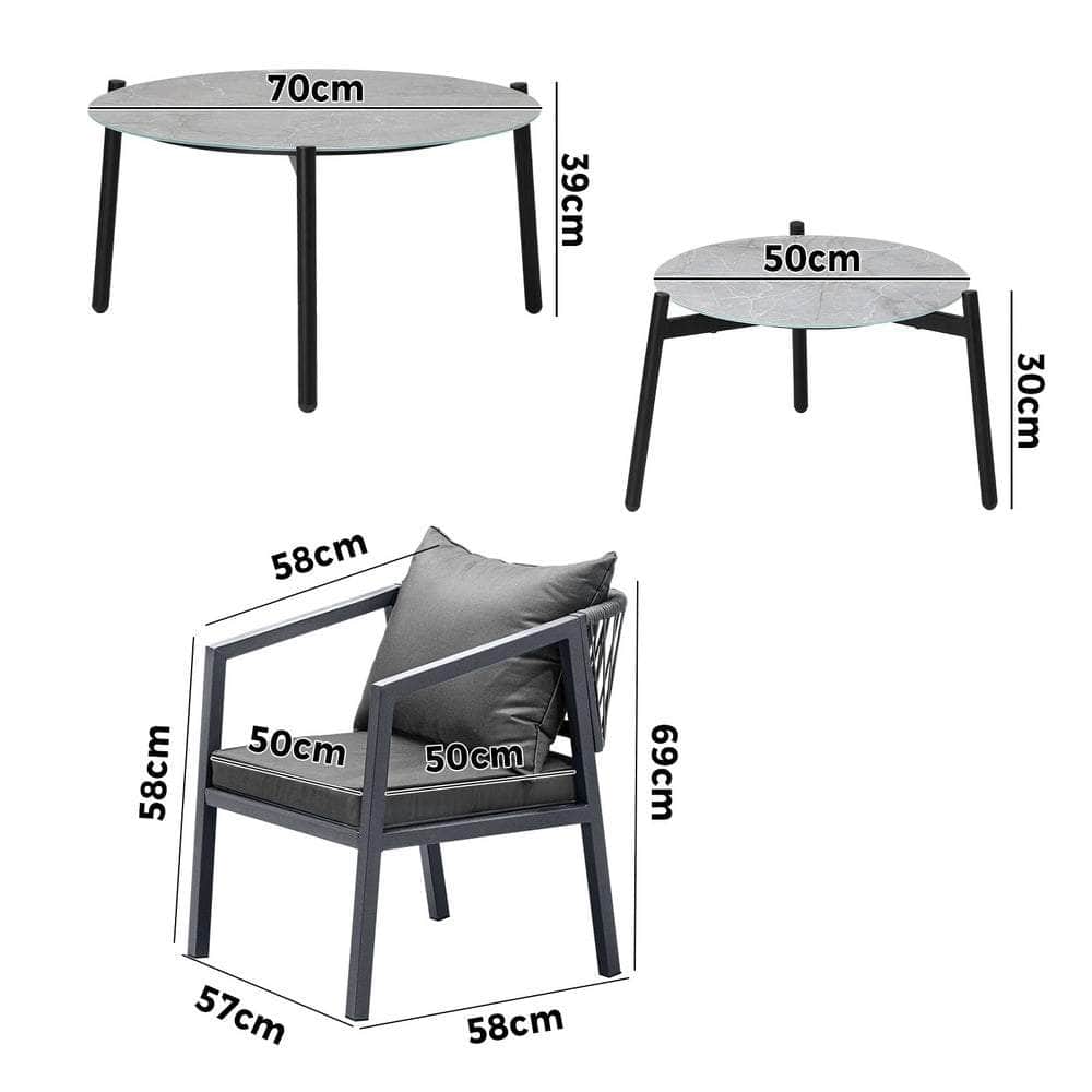 6PCS Outdoor Patio Set Grey 70cm Coffee Table Set Grey Chairs
