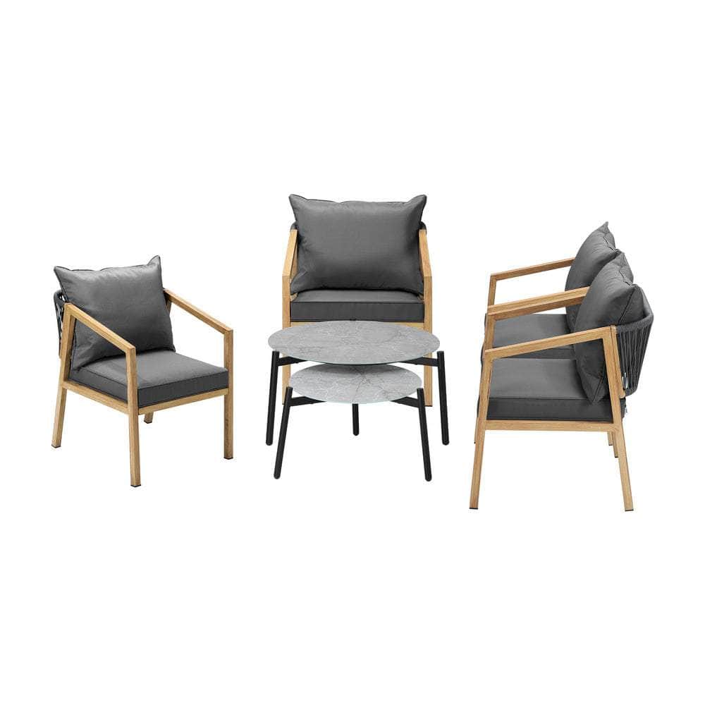 6PCS Outdoor Patio Set Grey 70cm Coffee Table Set Natural Chairs